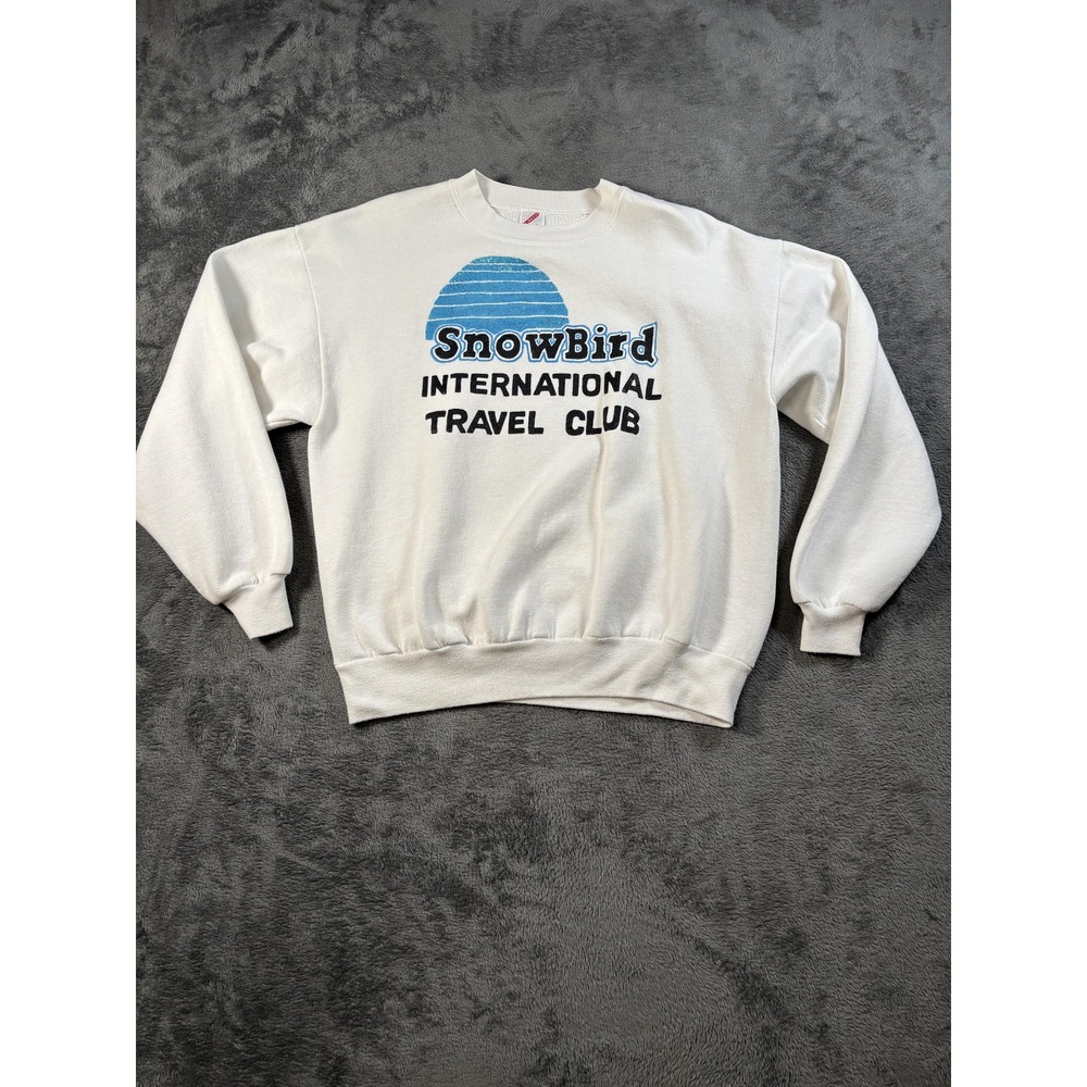 Vintage SnowBird Travel Club Sweatshirt Mens Large White Graphic Jerzees USA 90s